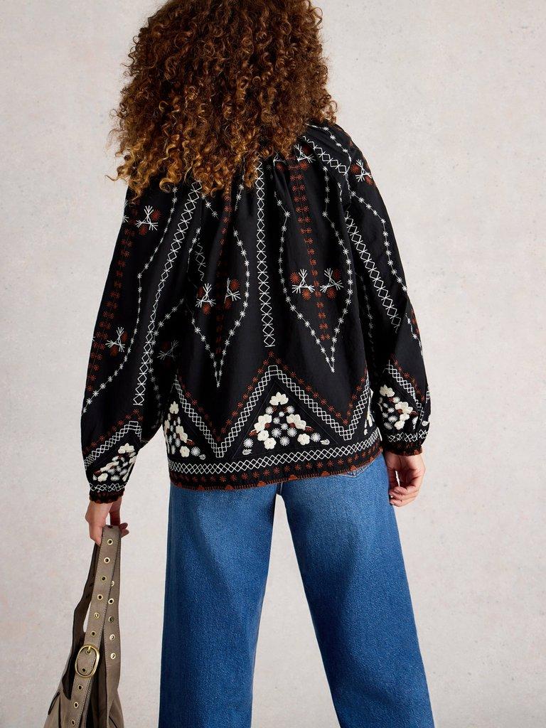 Aurora Embroidered Top in BLK MLT - MODEL BACK