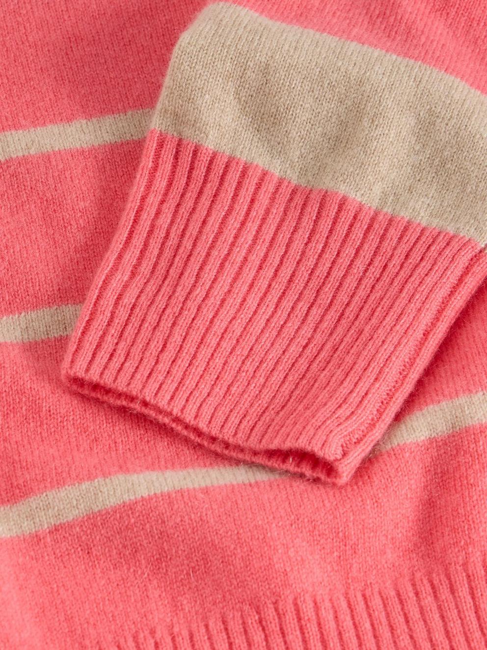 STRIPE CREW CASHMERE JUMPER in CORAL MLT - FLAT DETAIL