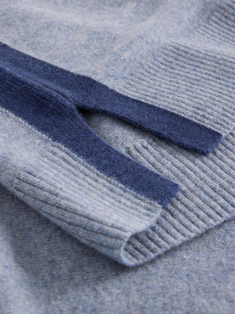 V NECK CASHMERE JUMPER in MID BLUE - FLAT DETAIL