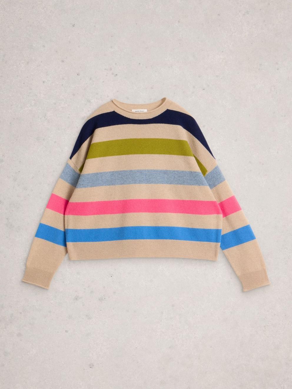 KITTY STRIPE CASHMERE JUMPER in NAT MLT - FLAT FRONT
