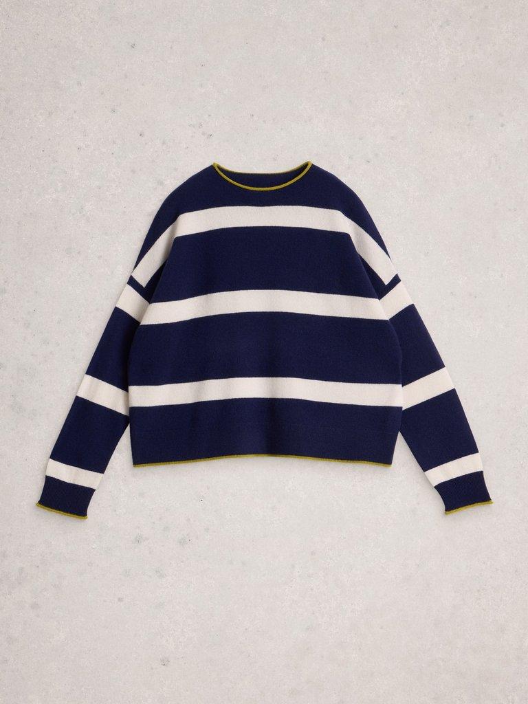 KITTY STRIPE CASHMERE JUMPER in NAVY MULTI - FLAT FRONT