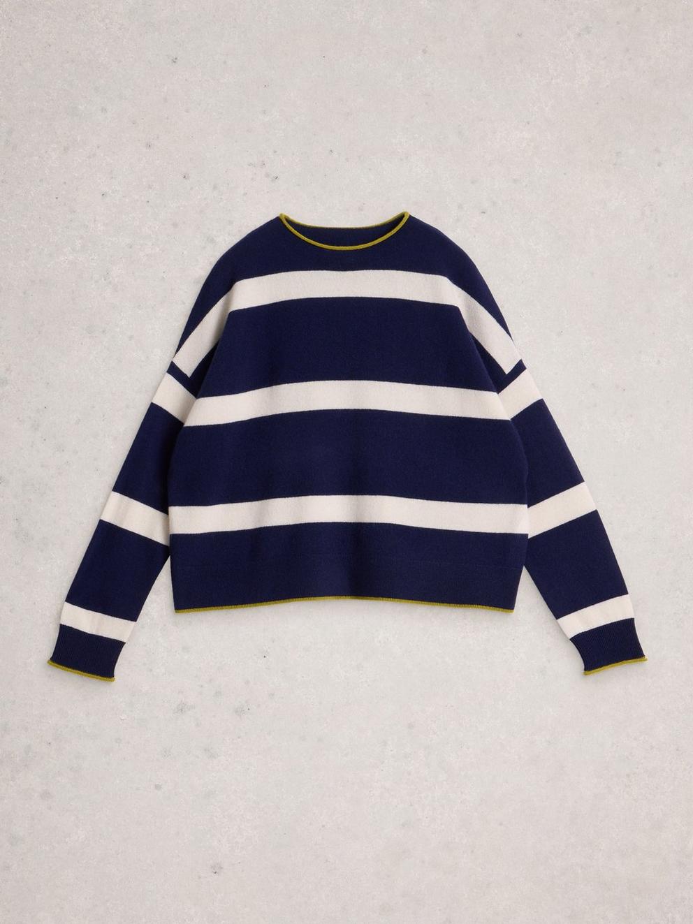 KITTY STRIPE CASHMERE JUMPER in NAVY MULTI - FLAT FRONT
