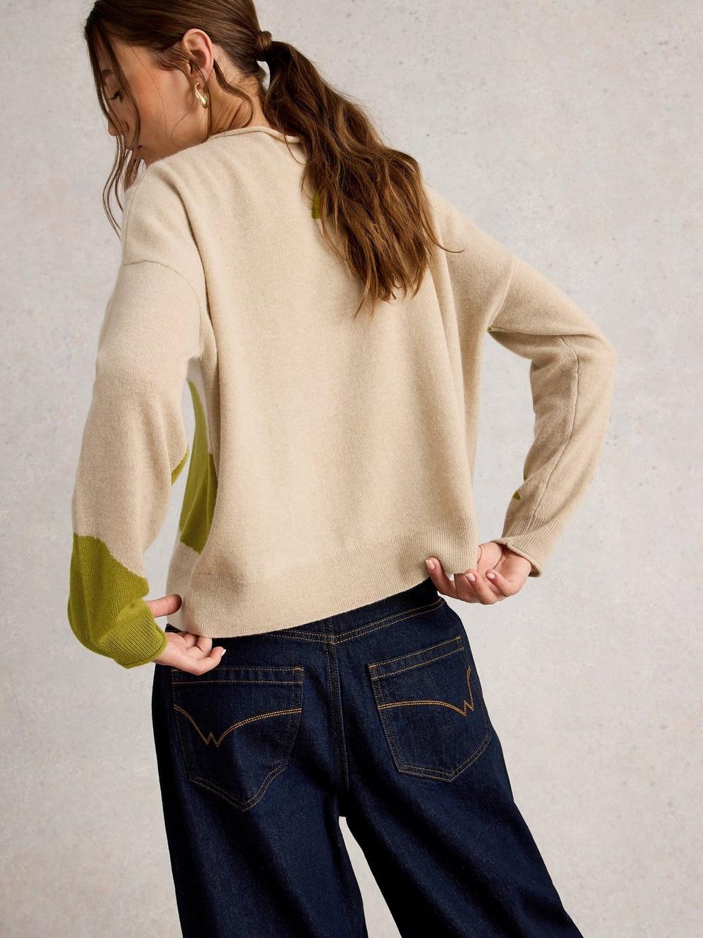 KITTY ABSTRACT CASHMERE JUMPER in NAT MLT - MODEL BACK