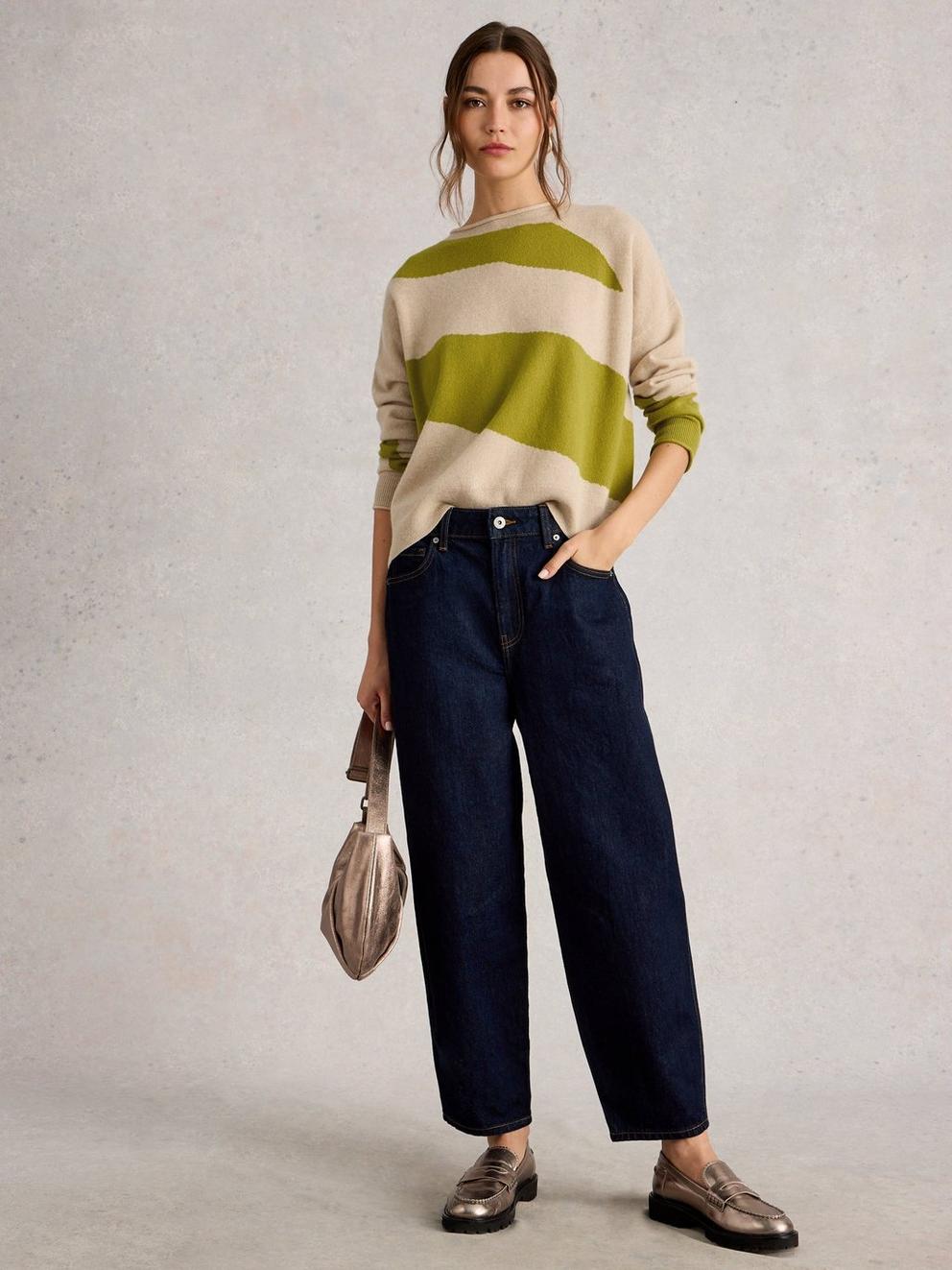 KITTY ABSTRACT CASHMERE JUMPER in NAT MLT - MODEL FRONT