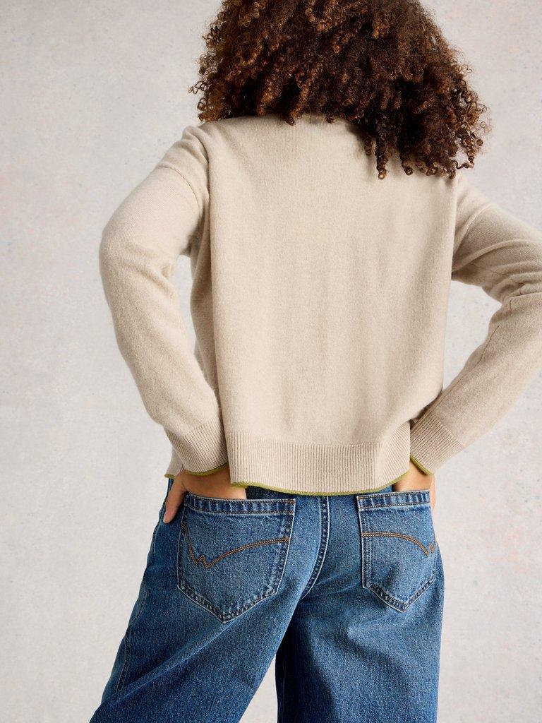 KITTY CASHMERE CARDIGAN in LGT NAT - MODEL BACK