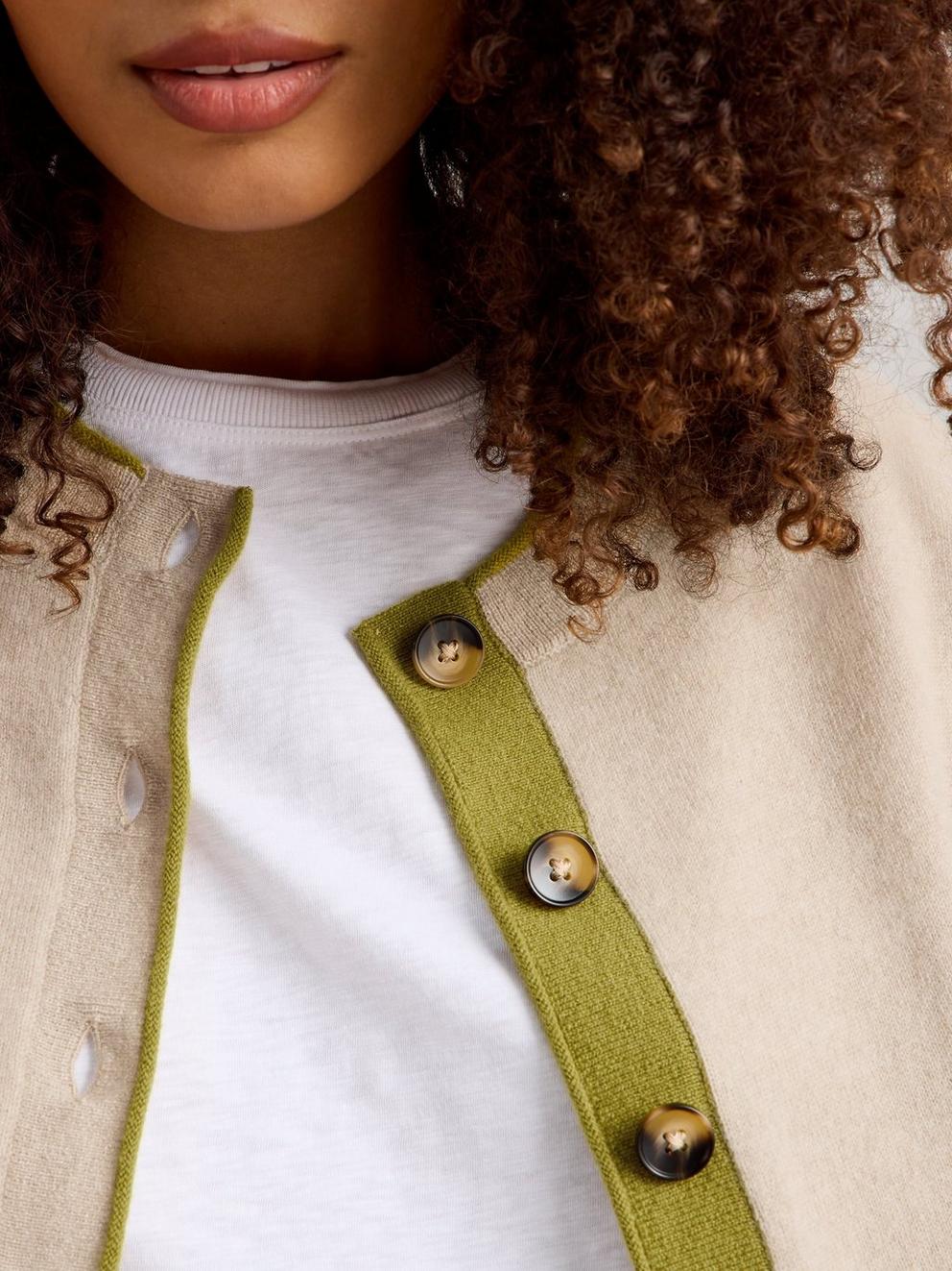 KITTY CASHMERE CARDIGAN in LGT NAT - MODEL DETAIL