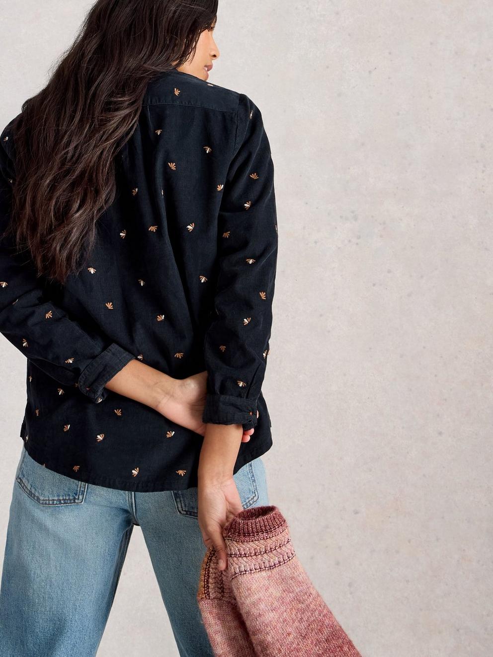 Sophie Cord Shirt in NAVY MULTI - MODEL BACK