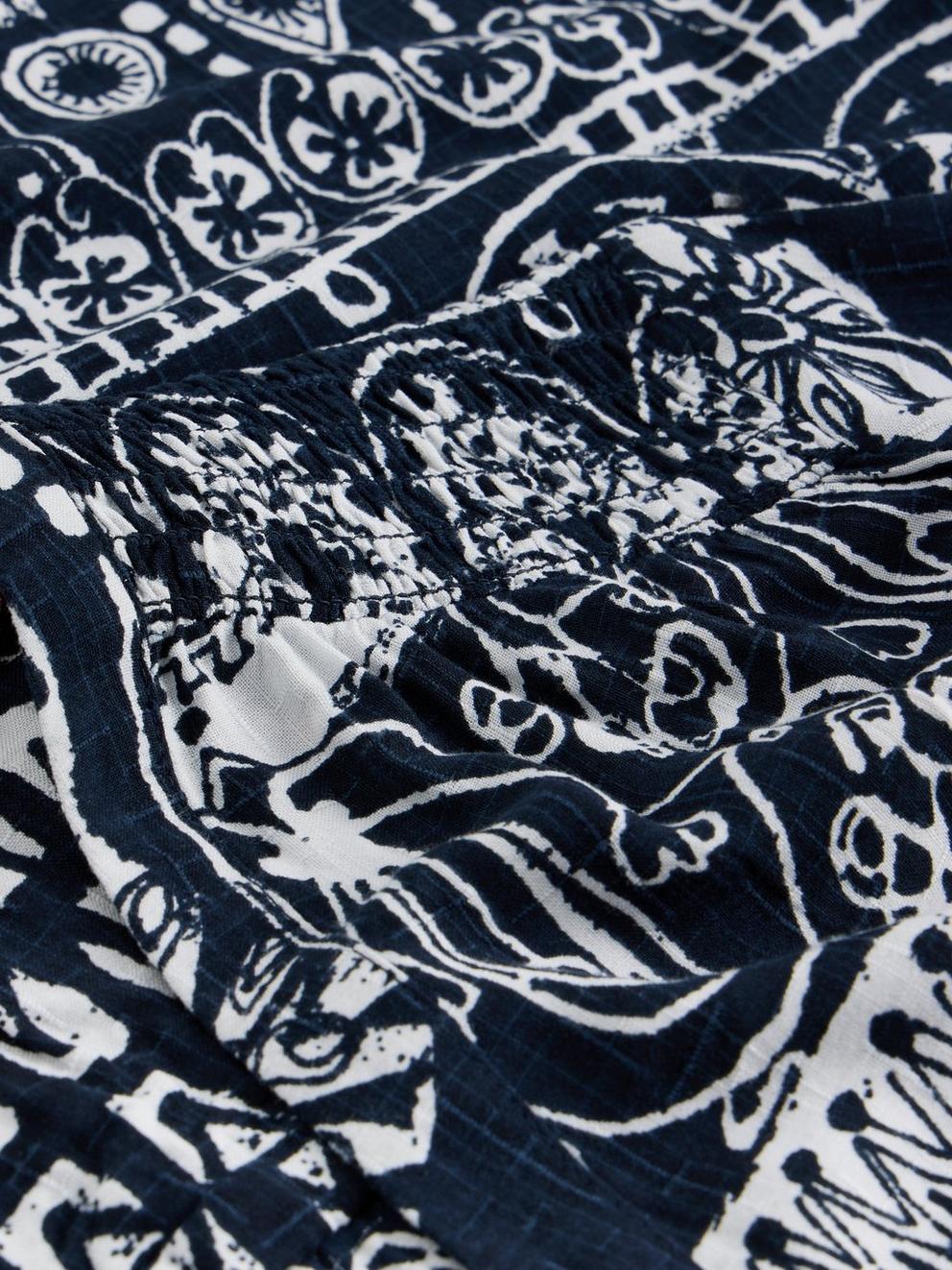 Elisa Short Sleeve V Neck Top in NAVY PR - FLAT DETAIL