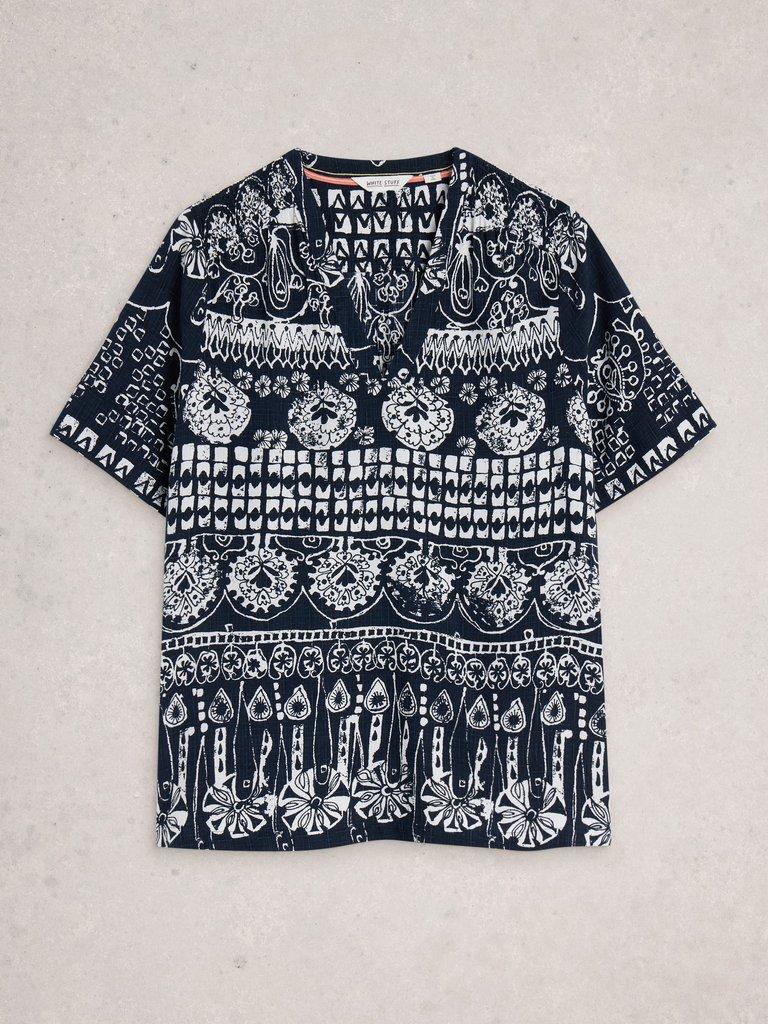 Elisa Short Sleeve V Neck Top in NAVY PR - FLAT FRONT
