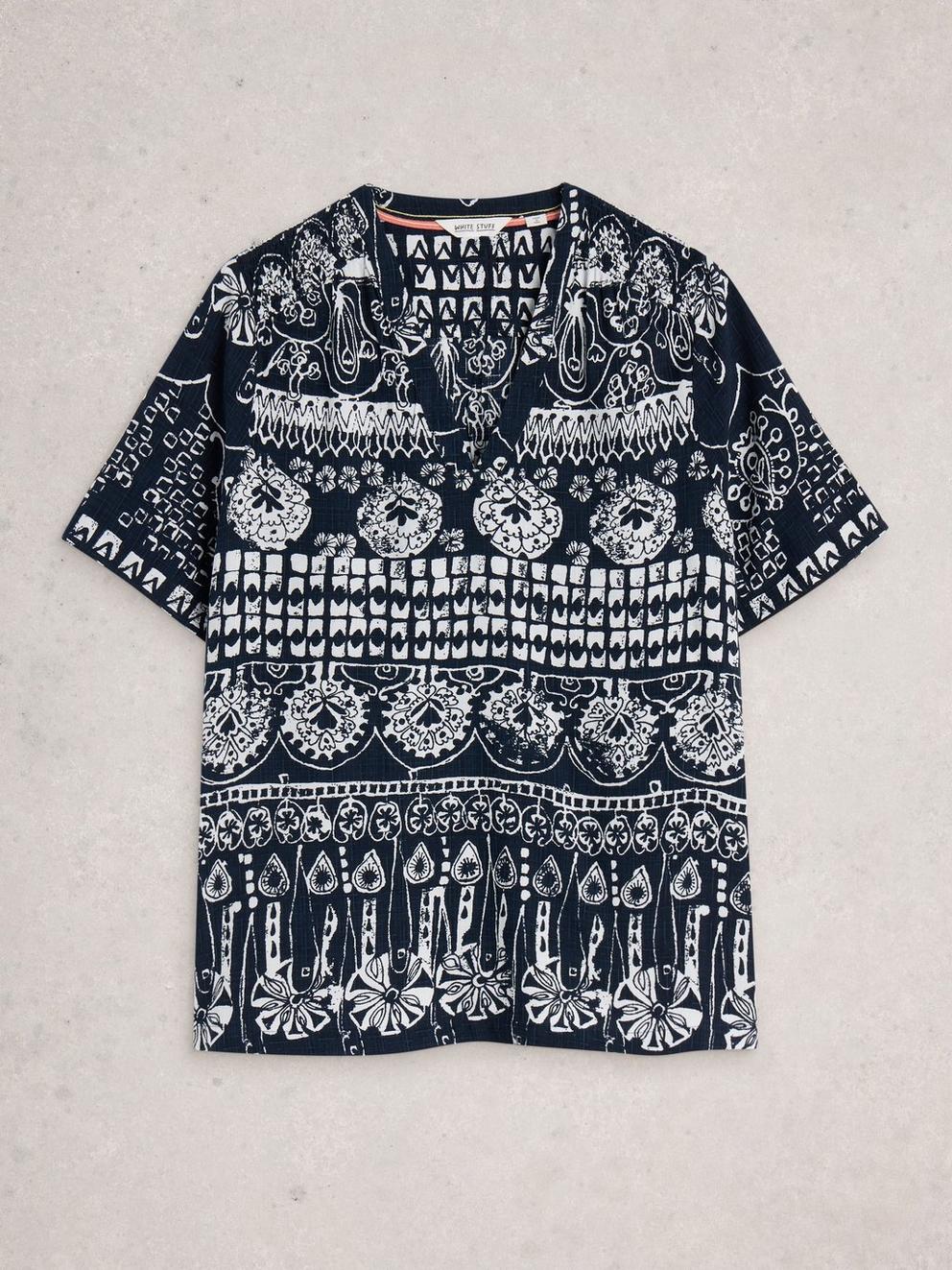 Elisa Short Sleeve V Neck Top in NAVY PR - FLAT FRONT