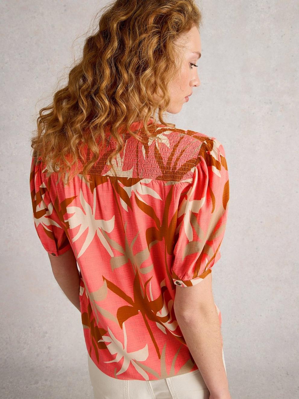 Elisa Short Sleeve V Neck Top in PINK MLT - LIFESTYLE