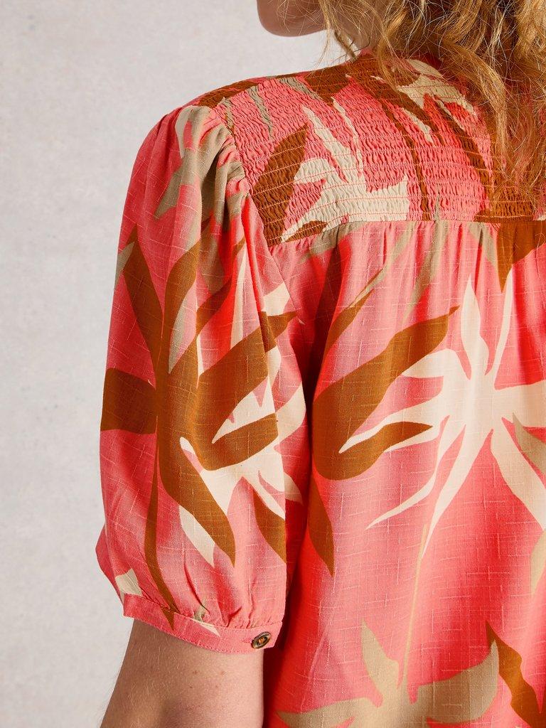 Elisa Short Sleeve V Neck Top in PINK MLT - MODEL DETAIL
