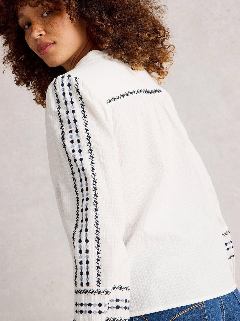 Naomi Embroidered Shirt in IVORY MLT - MODEL BACK