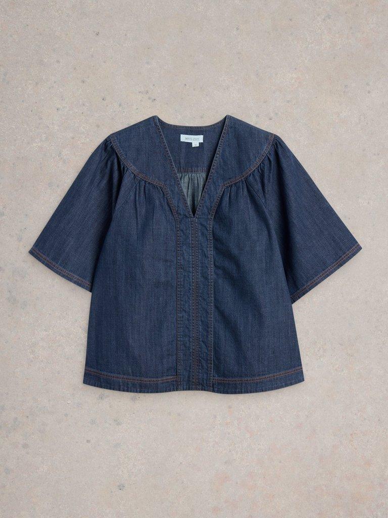 Leo Denim Top in DK DENIM - FLAT FRONT
