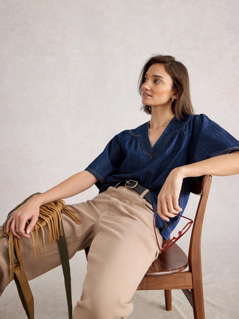 Leo Denim Top in DK DENIM - LIFESTYLE