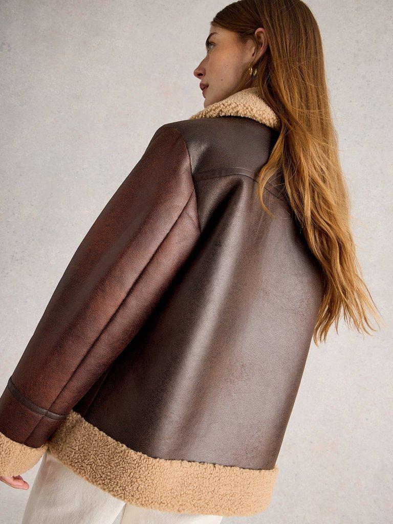 Serena Aviator Jacket in BROWN MLT - MODEL BACK