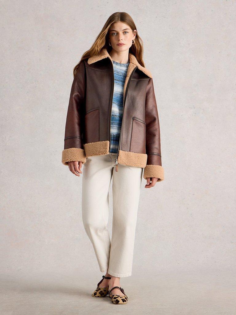 Serena Aviator Jacket in BROWN MLT - MODEL FRONT
