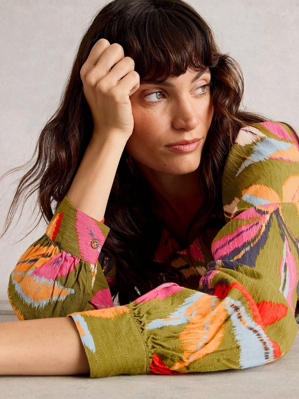 Ulla Crew Neck Top in GREEN MLT - LIFESTYLE