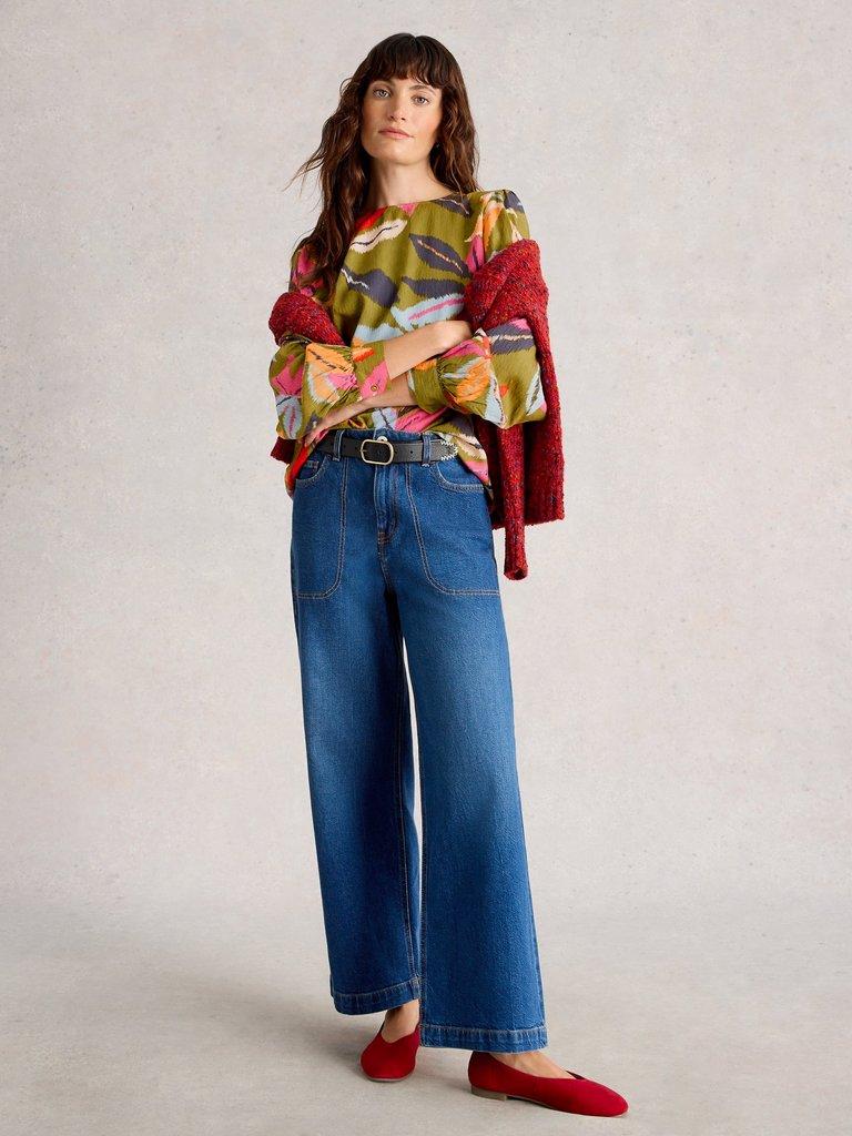 Ulla Crew Neck Top in GREEN MLT - MODEL FRONT