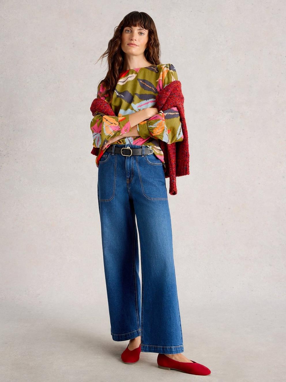 Ulla Crew Neck Top in GREEN MLT - MODEL FRONT