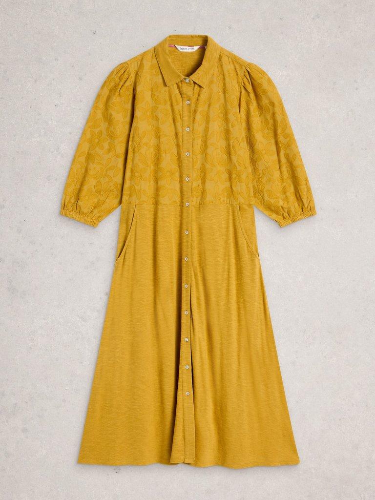 Rua Embroidered Collared Jersey Dress in MID CHART - FLAT FRONT