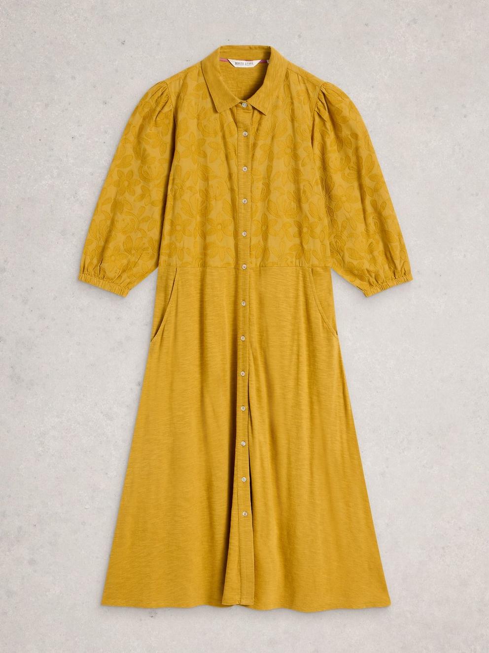 Rua Embroidered Collared Jersey Dress in MID CHART - FLAT FRONT