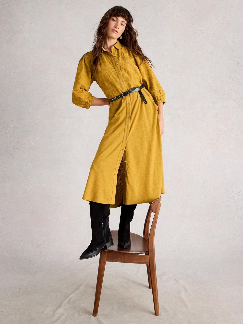 Rua Embroidered Collared Jersey Dress in MID CHART - LIFESTYLE