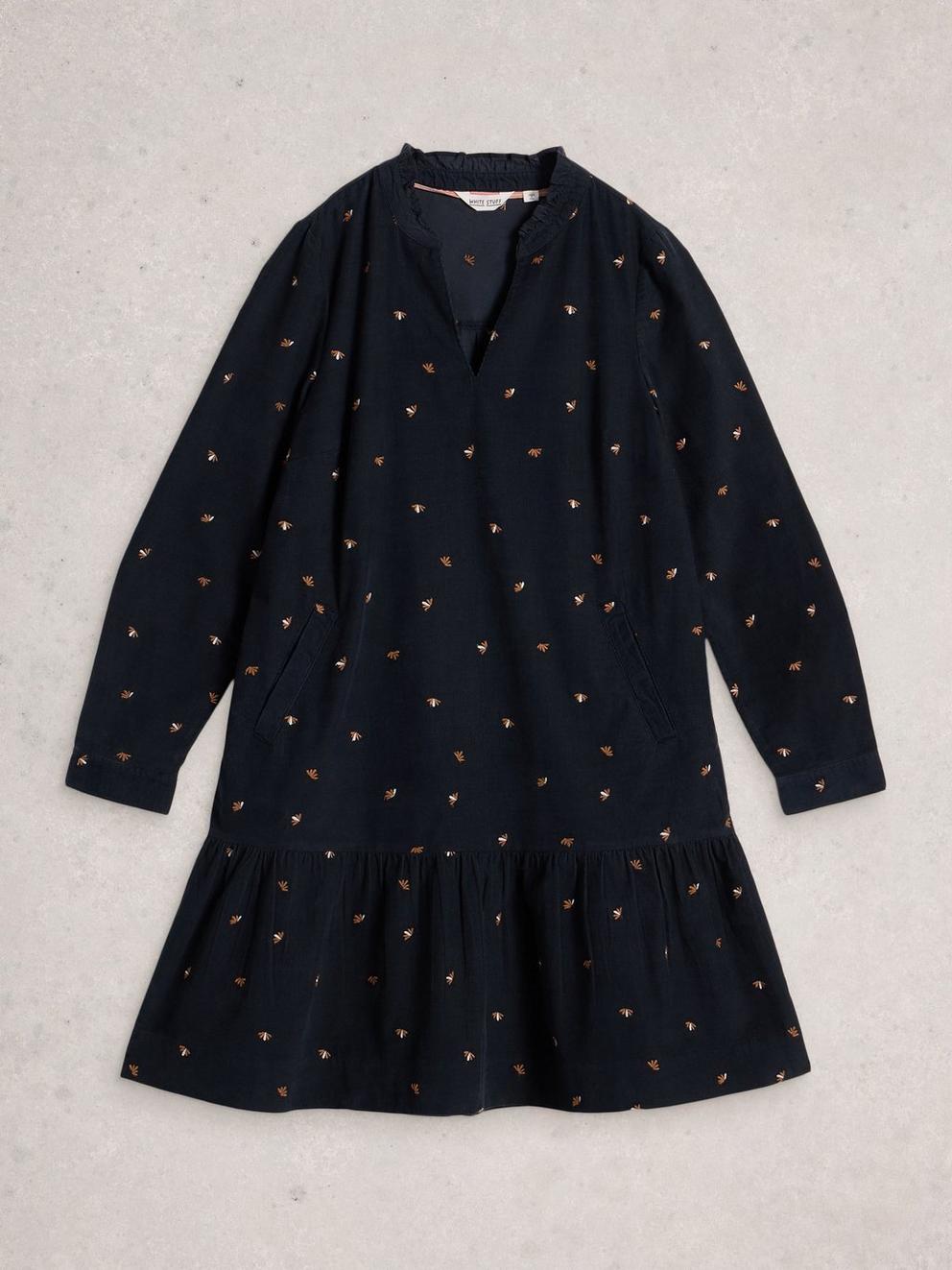 Daria Cord Embroidered Dress  in BLK MLT - FLAT FRONT