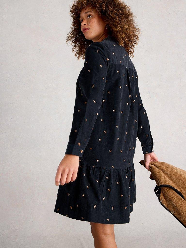 Daria Cord Embroidered Dress  in BLK MLT - MODEL BACK