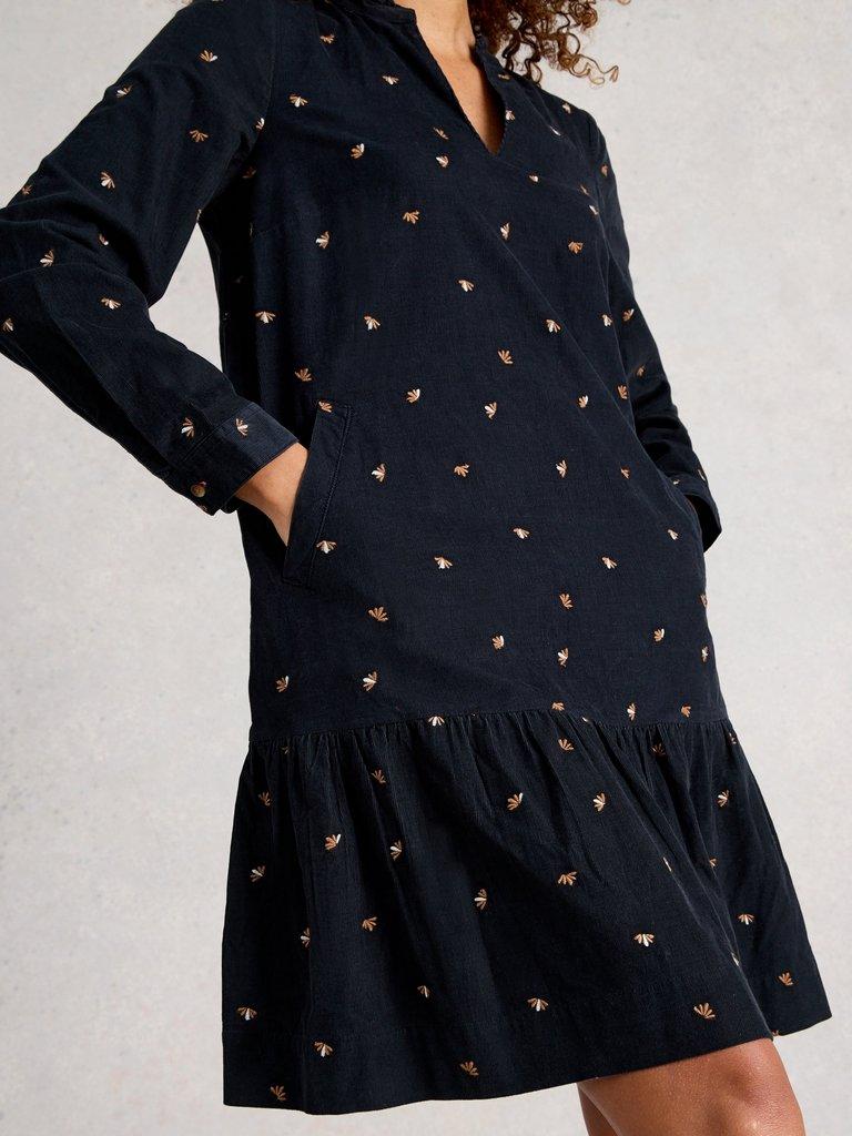 Daria Cord Embroidered Dress  in BLK MLT - MODEL DETAIL