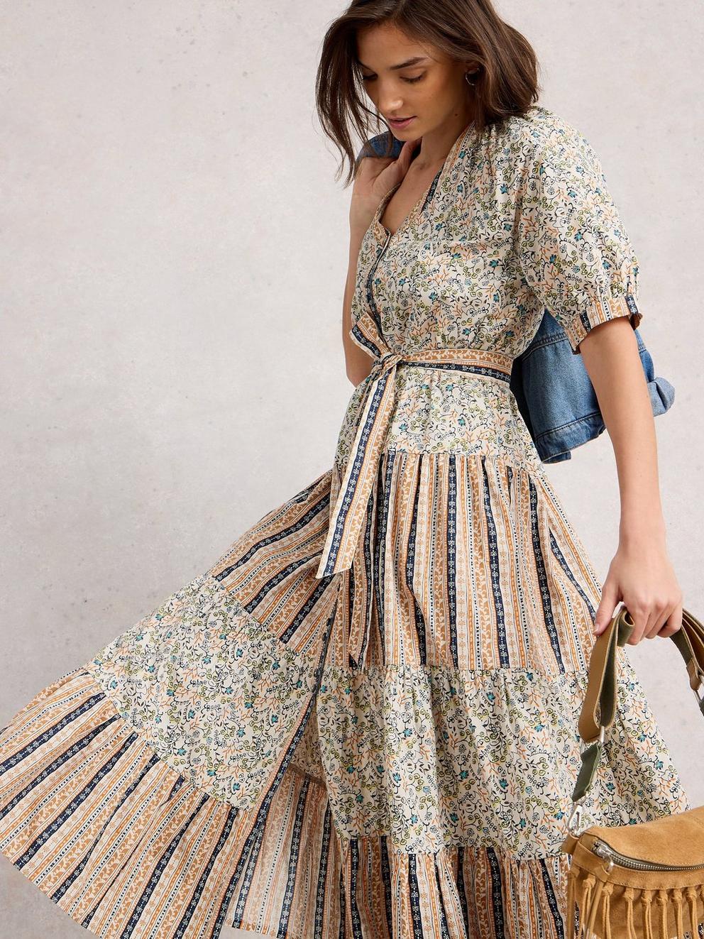 Clementine Midi Dress in IVORY MLT - MODEL DETAIL