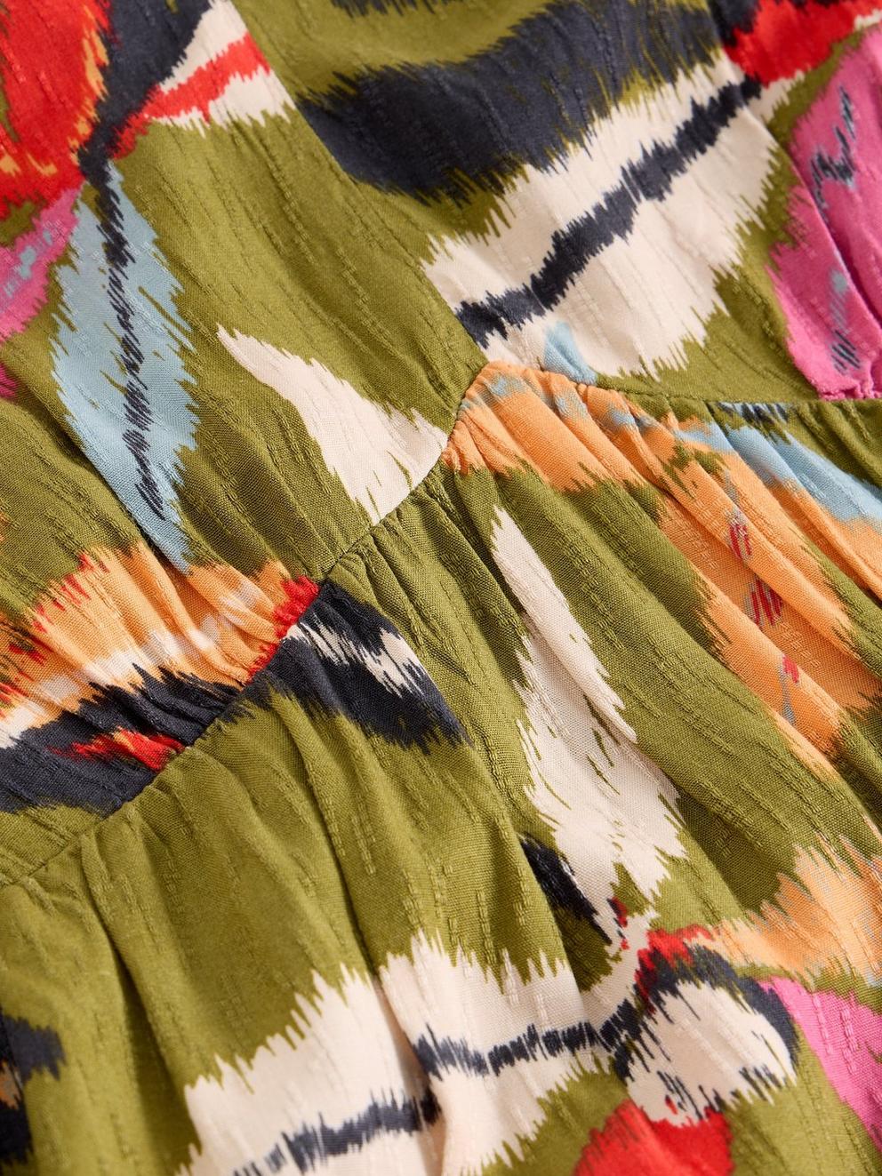 Lucy V Neck Midi Dress in GREEN MLT - FLAT DETAIL