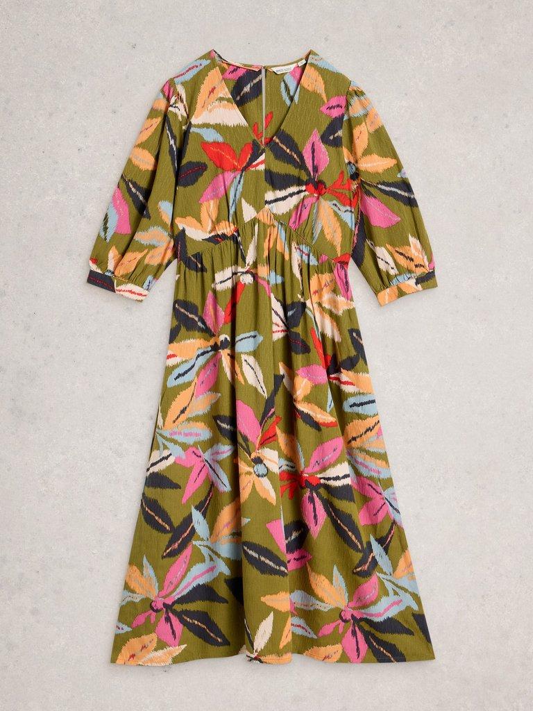 Lucy V Neck Midi Dress in GREEN MLT - FLAT FRONT