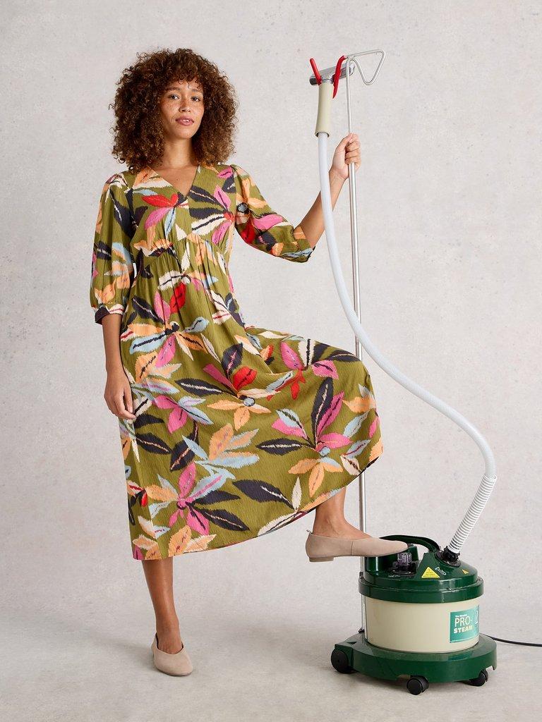 Lucy V Neck Midi Dress in GREEN MLT - LIFESTYLE