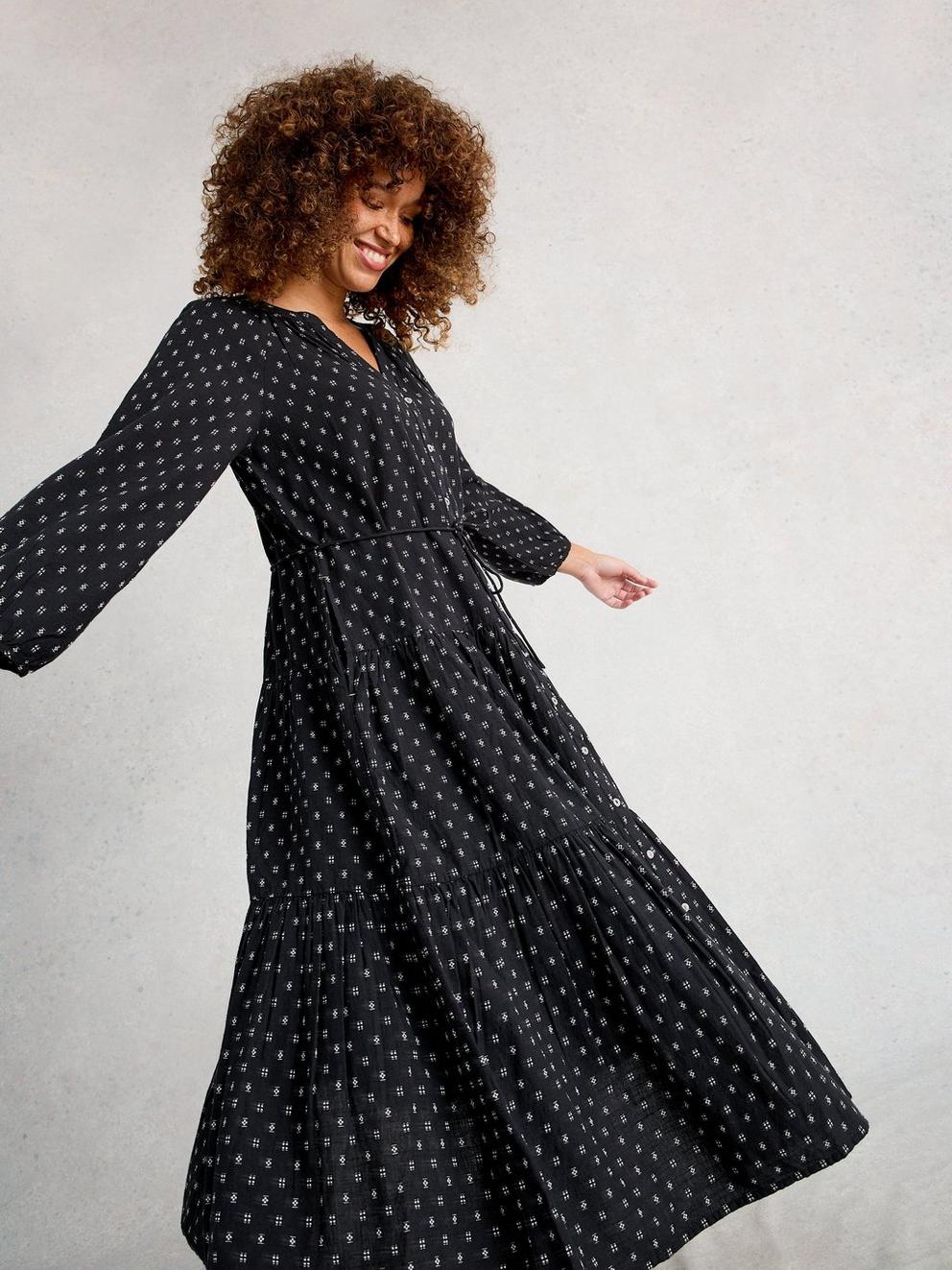 Gina Midi Dress in BLK MLT - LIFESTYLE