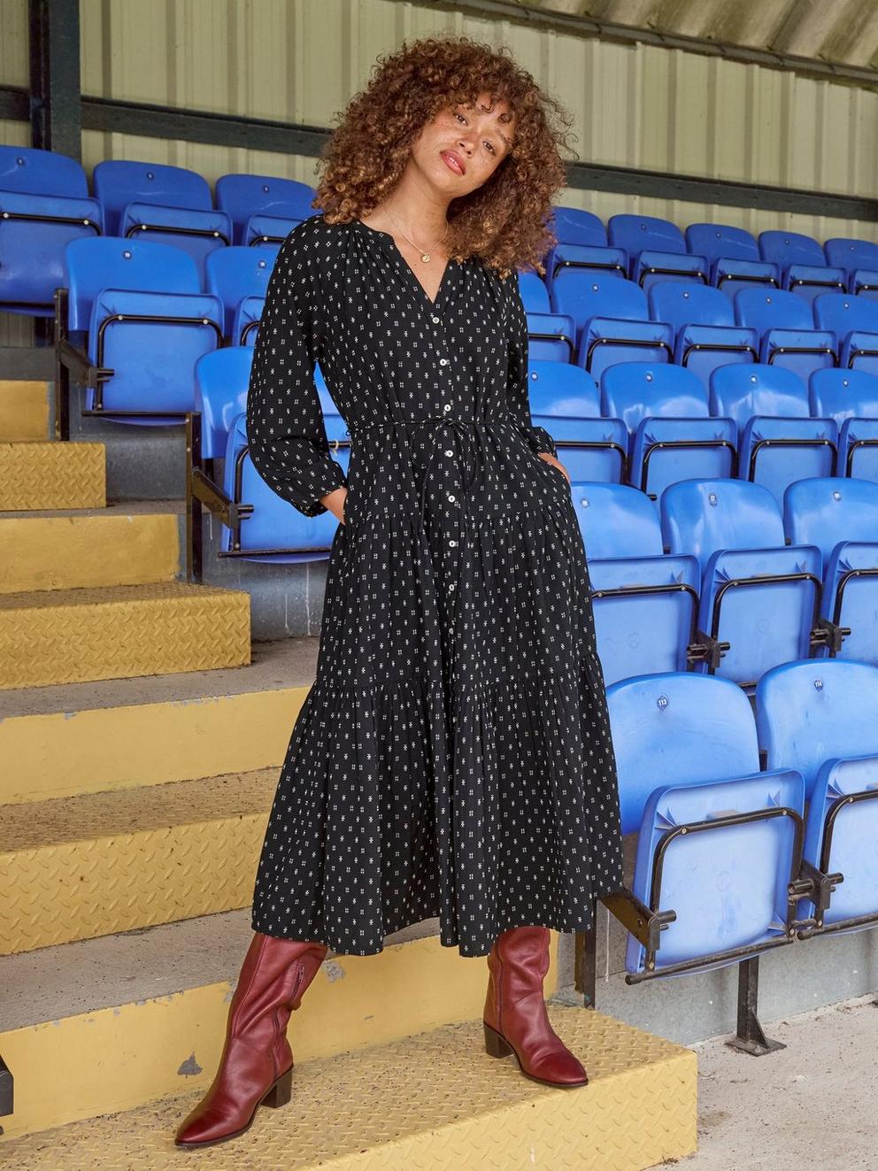 Gina Midi Dress in BLK MLT - MIXED