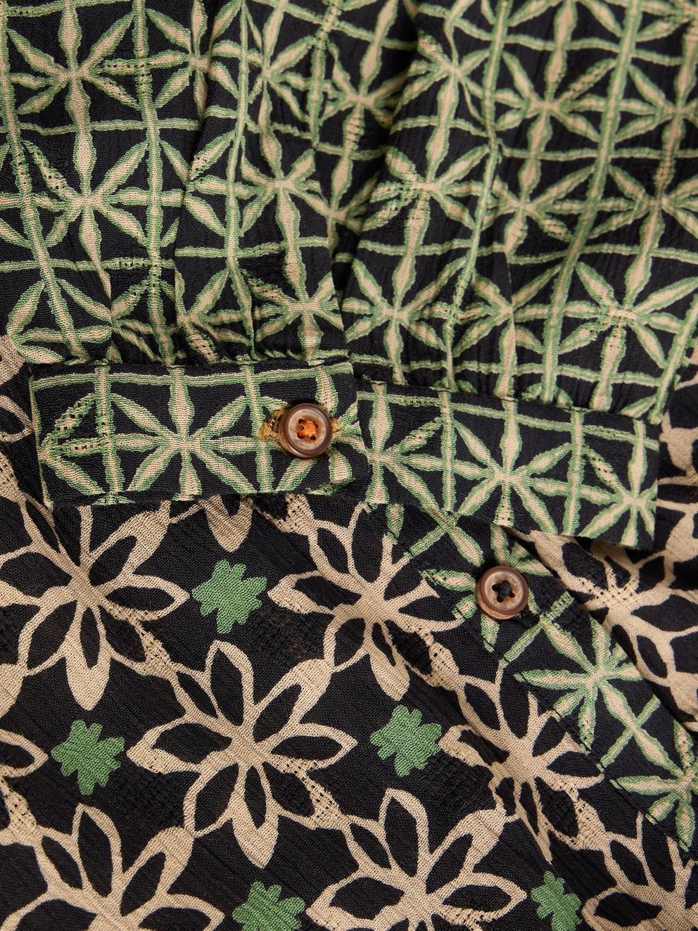 Mabel Mixed Printed Midi Dress in BLK MLT - FLAT DETAIL