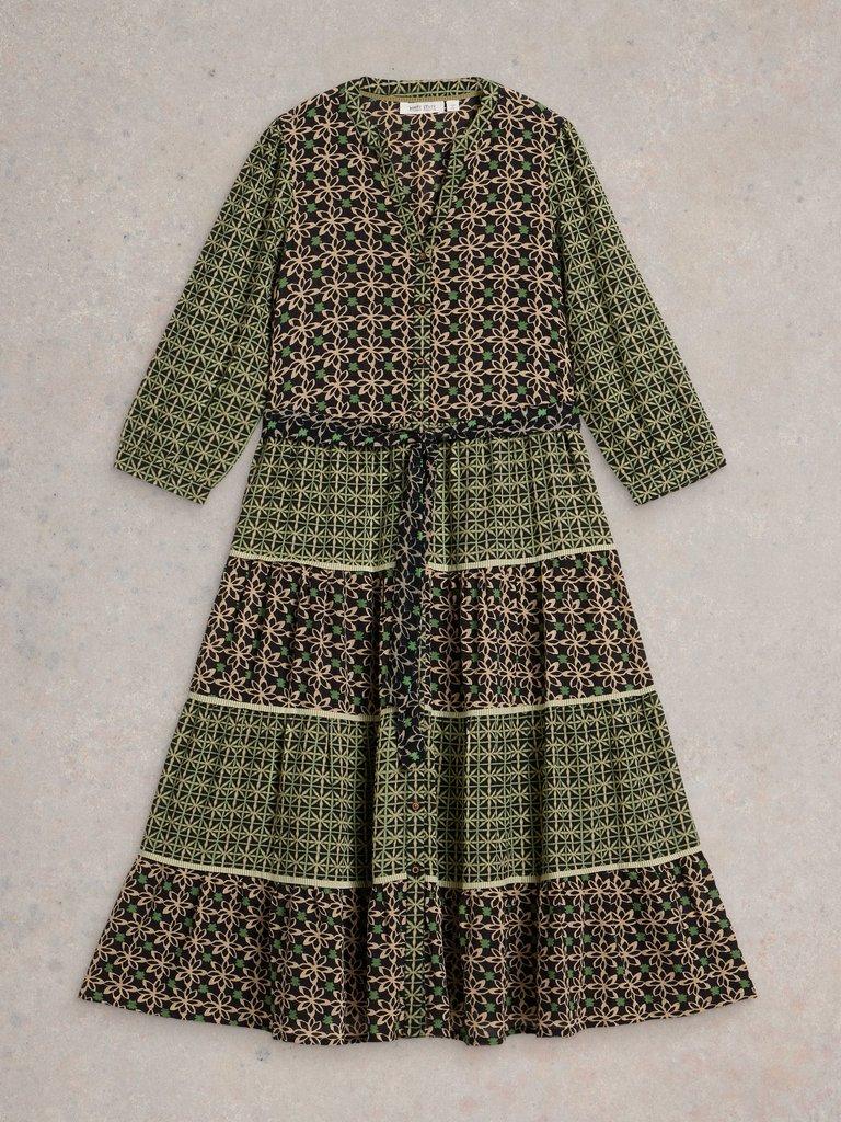 Mabel Mixed Printed Midi Dress in BLK MLT - FLAT FRONT