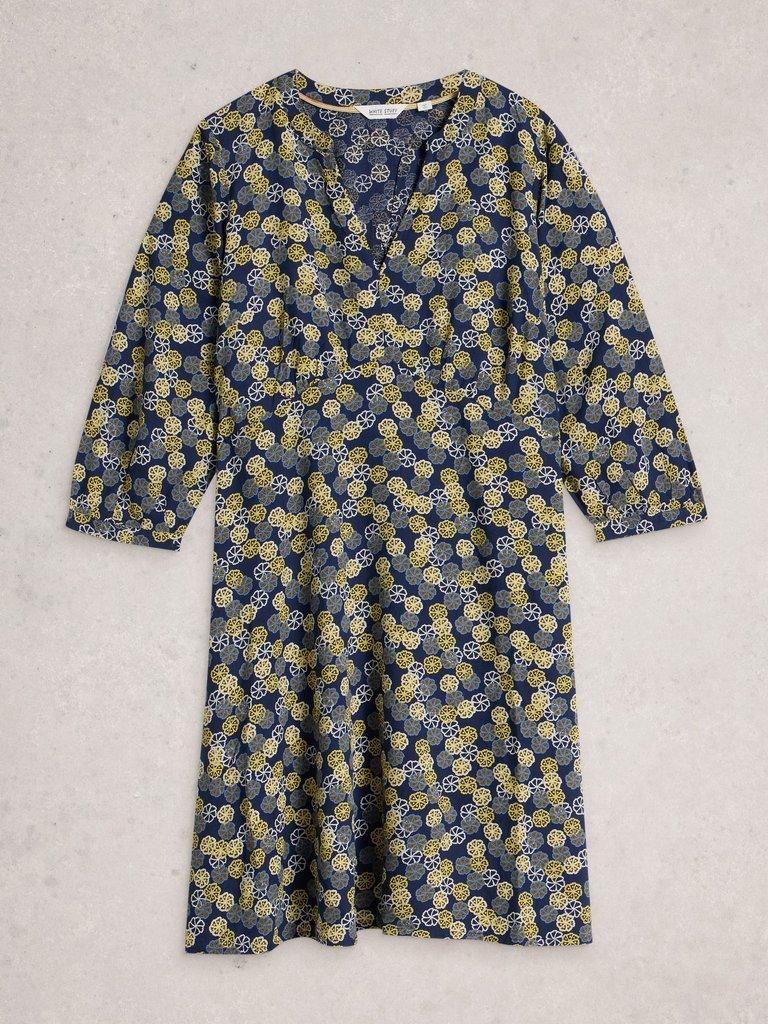 Frances Notch Neck Dress in NAVY MULTI - FLAT FRONT