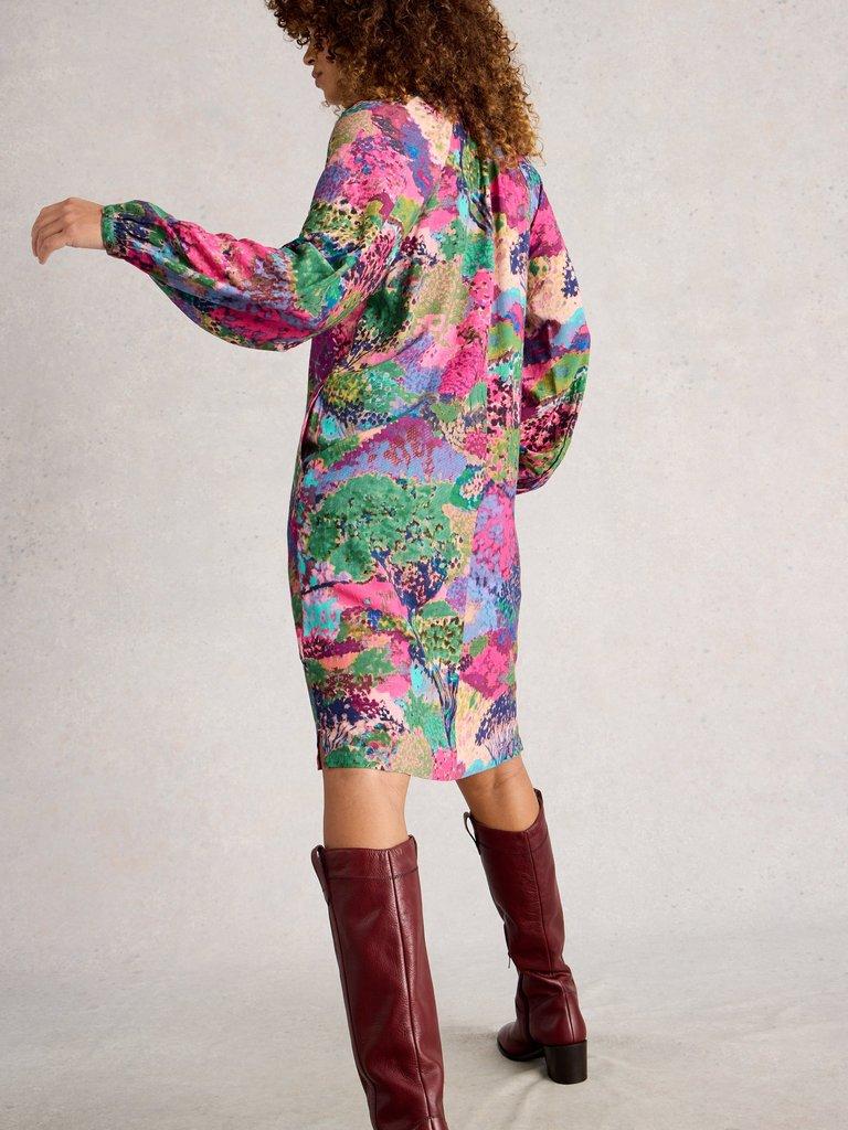 Cerys Cocoon Dress in PINK MLT - MODEL BACK