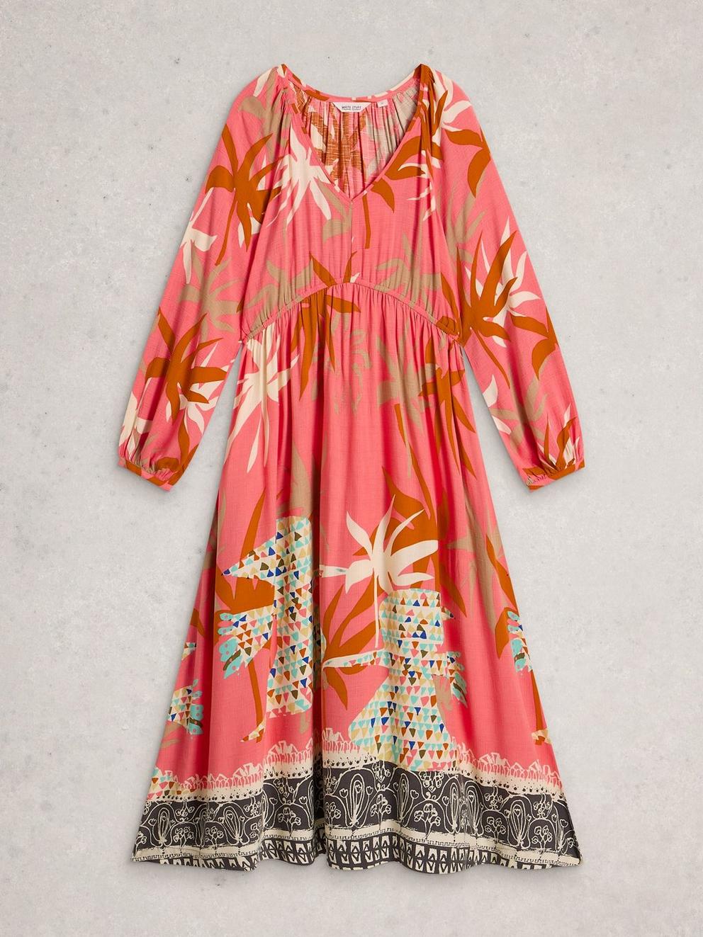 Imogen Notch Neck Midi Dress in PINK MLT - FLAT FRONT