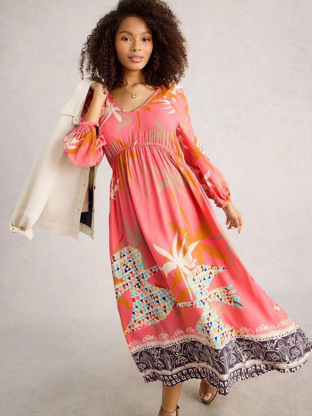 Imogen Notch Neck Midi Dress in PINK MLT - LIFESTYLE