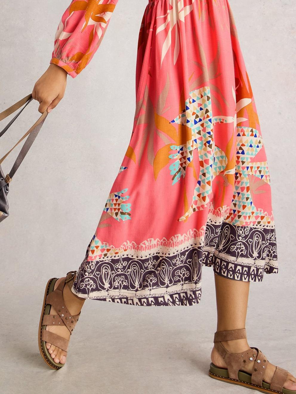 Imogen Notch Neck Midi Dress in PINK MLT - MODEL DETAIL