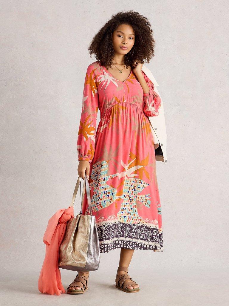 Imogen Notch Neck Midi Dress in PINK MLT - MODEL FRONT
