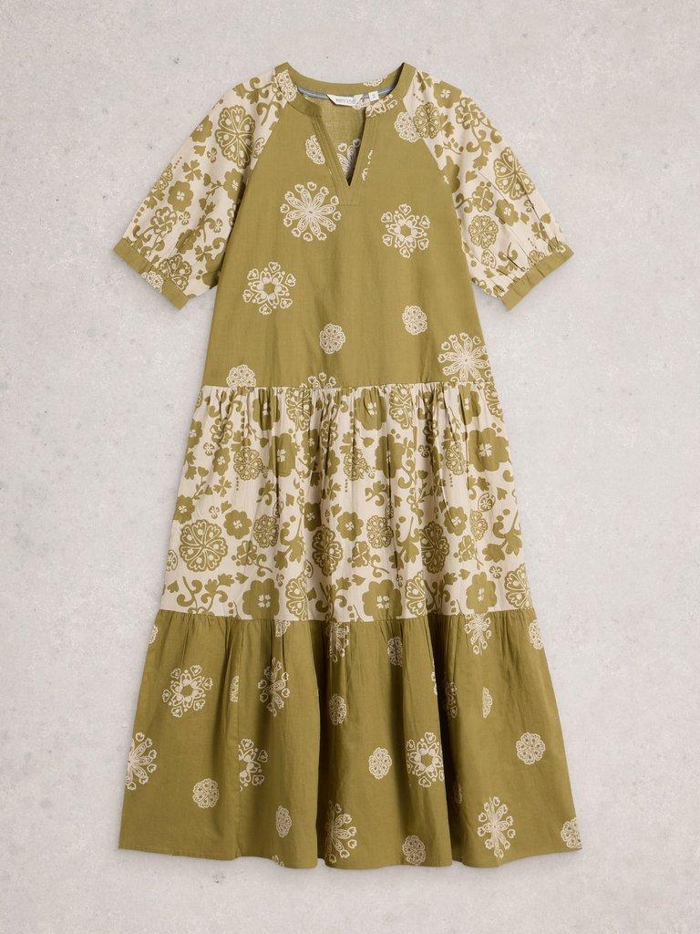 Eva Mixed Print Dress in GREEN PR - FLAT FRONT