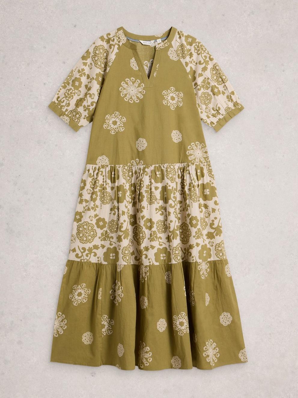 Eva Mixed Print Dress in GREEN PR - FLAT FRONT