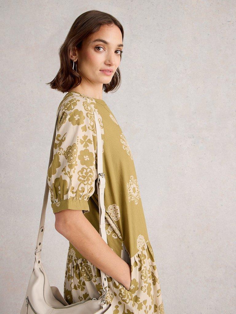 Eva Mixed Print Dress in GREEN PR - LIFESTYLE