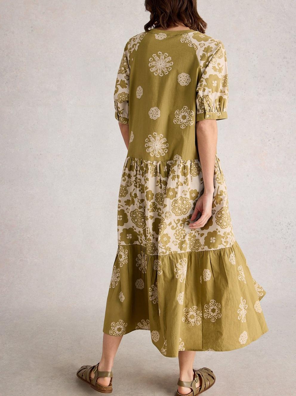 Eva Mixed Print Dress in GREEN PR - MODEL BACK
