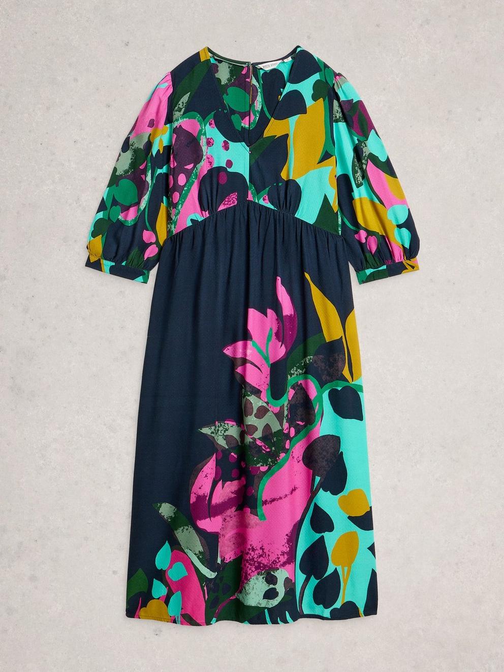 Midi Lucy V Neck Dress in PINK MLT - FLAT FRONT