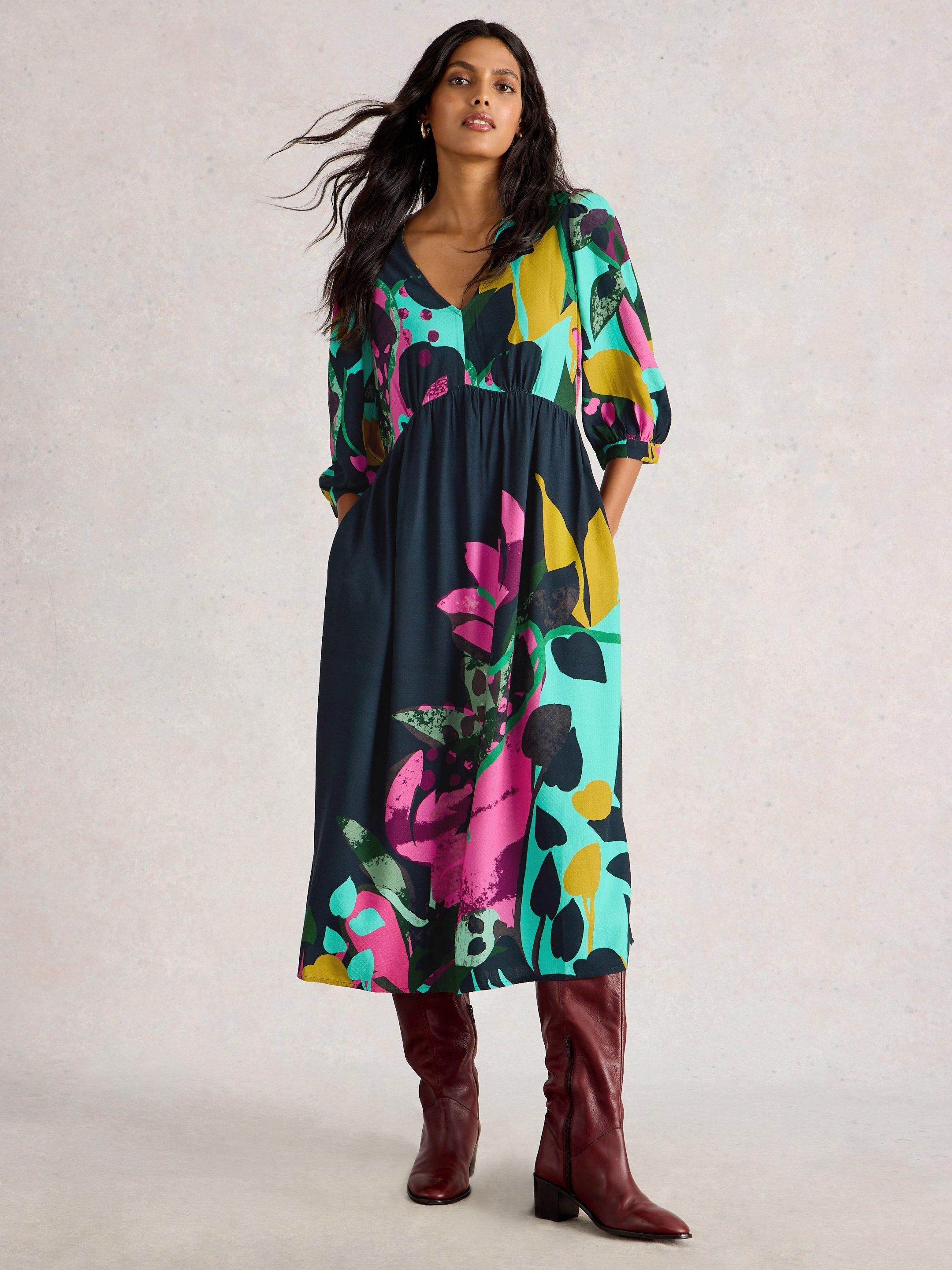 Midi Lucy V Neck Dress in PINK MULTI | White Stuff